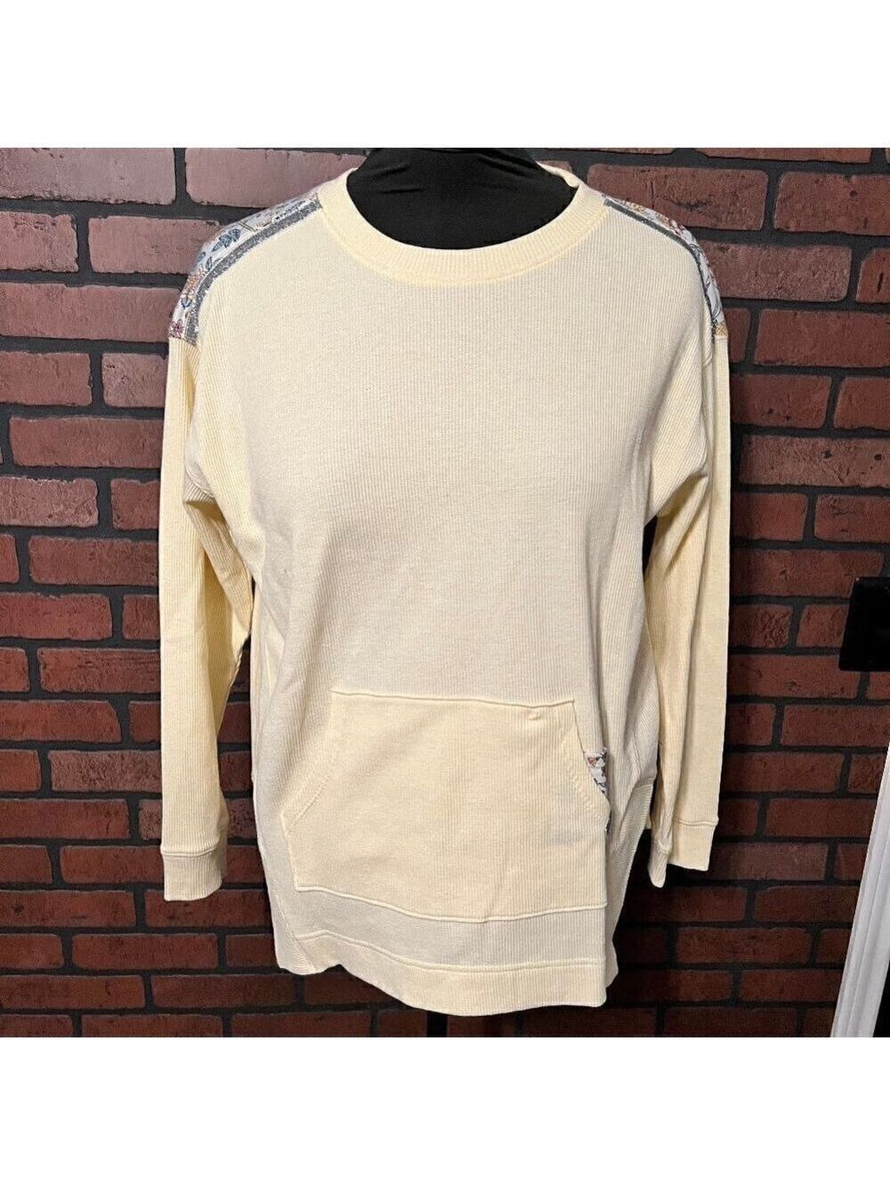 NWT Tru Luxe Mixed Material long sleeve top.  Size Med.  Yellow with floral and